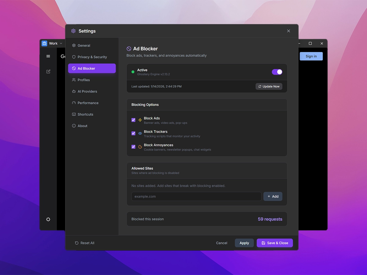 Built-in Ad Blocking